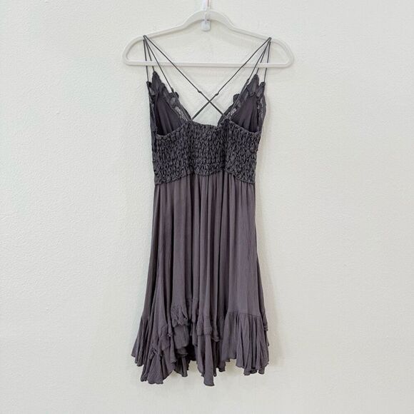Free People L112316 Womens Dark Grey Adella Frilled Chemise Dress Size Medium - Picture 5 of 11